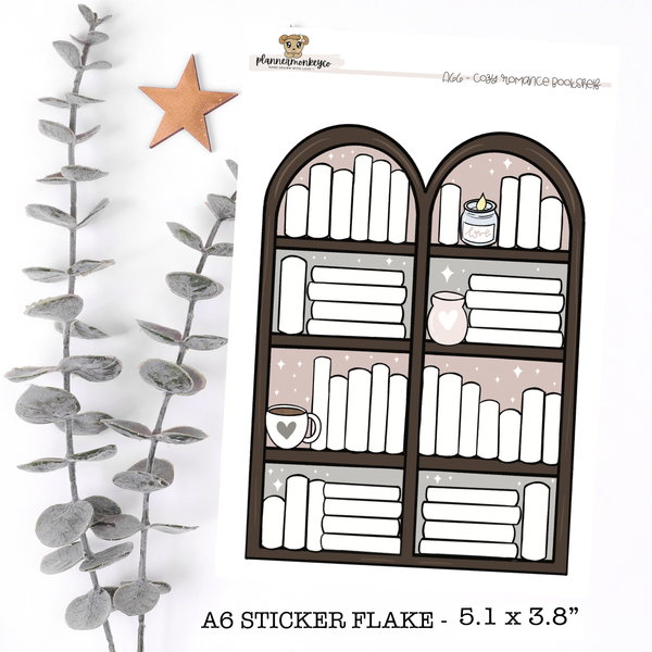 A66 | A6 Cozy Romantic Bookshelf Full Page Sticker Flake