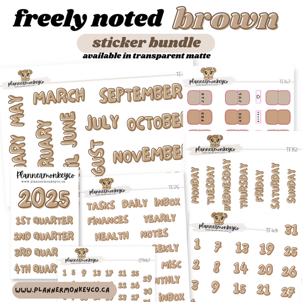 Brown Freely Noted Sticker Bundle | Transparent Matte