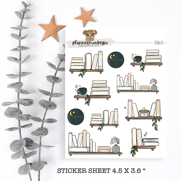 D35 | Boho Cozy Night Bookshelf Doodles (Transparent or Regular)