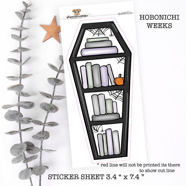 HWNOTES6 | Hobonichi Weeks 'Coffin/Spooky Bookshelf'  Large Sticker