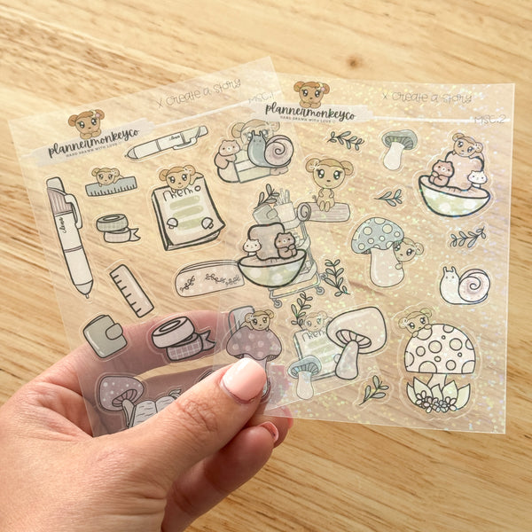 MSC.1 / MSC.2  | Woodland Stationery Deco Doodles (PMC X CAS) | Holographic Clear Stickers