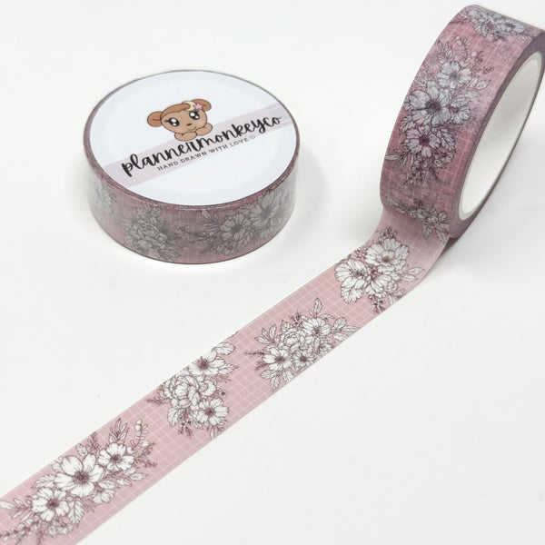 Pink romantic floral washi tape | 15MM