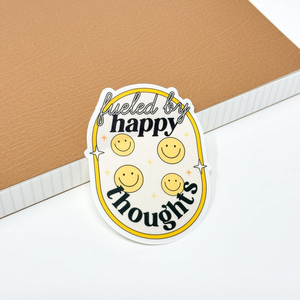 Fueled By Happy Thoughts Die Cut Sticker | Transparent