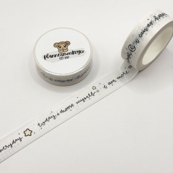 Midnight Stationery Affirmation Foiled Washi Tape | Holo Silver Foil (15MM)