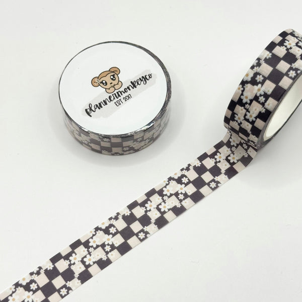 Neutral Checkered Floral Washi Tape | 15MM