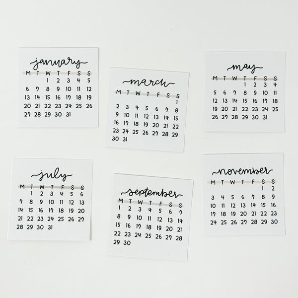 6PC 2025 Calendar Card Cardstock Die Cut Set (Double Sided)