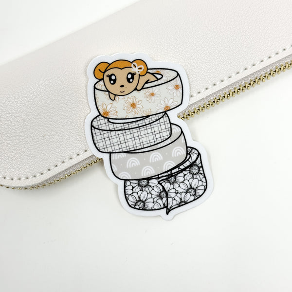 Macy Peeking Cute Washi Stack Vinyl Die Cut Sticker | Glossy