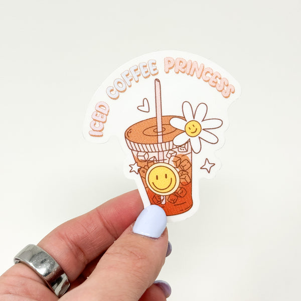 Iced Coffee Princess Vinyl Die Cut Sticker | Transparent