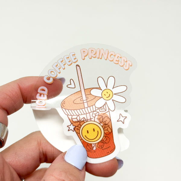 Iced Coffee Princess Vinyl Die Cut Sticker | Transparent