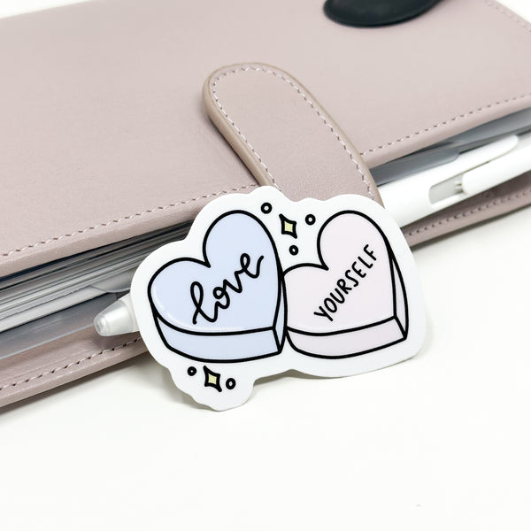 Love Yourself Hearts Vinyl Die Cut Sticker | Glossy