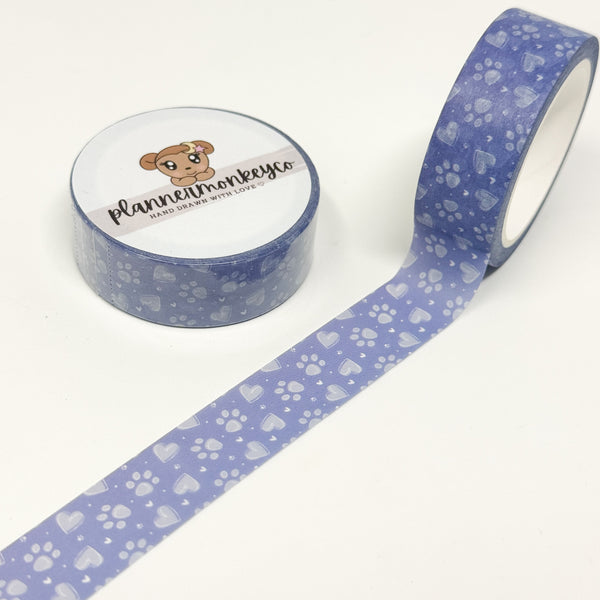 Blue Always In My Heart Paw Print Washi Tape | 15MM