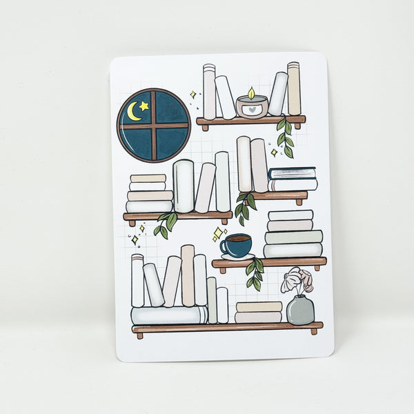 Boho Cozy Night Bookshelf Journaling Card (Writable Material) 5x7