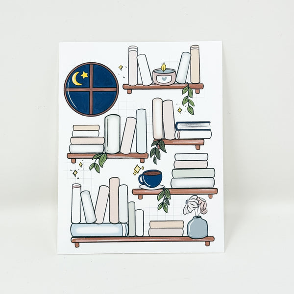 Boho Cozy Night Bookshelf Scene Large Die Cut Sticker