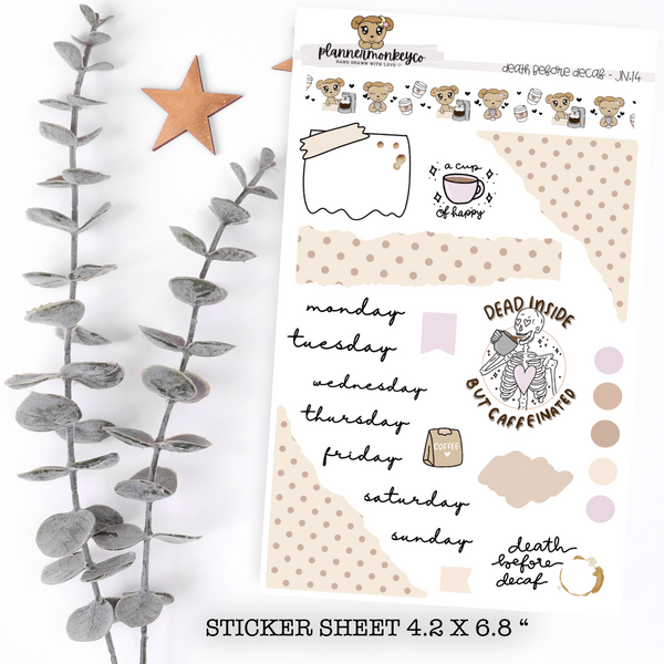 JN.14 | Death Before Decaf Journaling Deco Kit | Regular + Transparent Matte