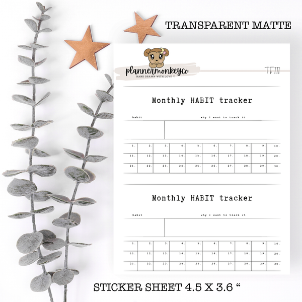 TF111 | Typewriter Monthly Habit Tracker (Transparent)