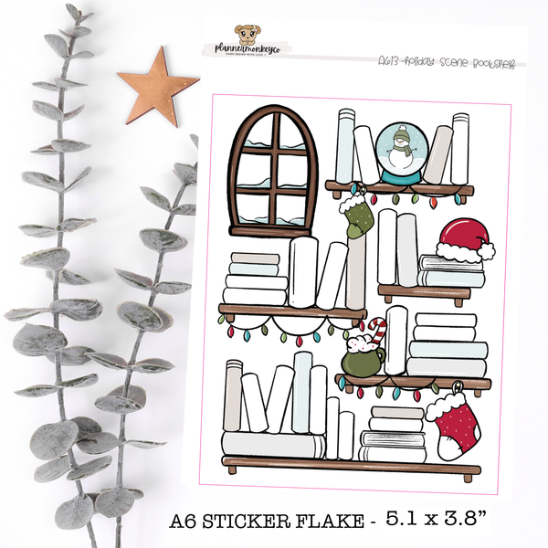 A613 | A6 Holiday Scene Bookshelf Full Page Sticker Flake