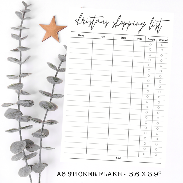 A69 | A6 Christmas Shopping List Full Page Sticker Flake