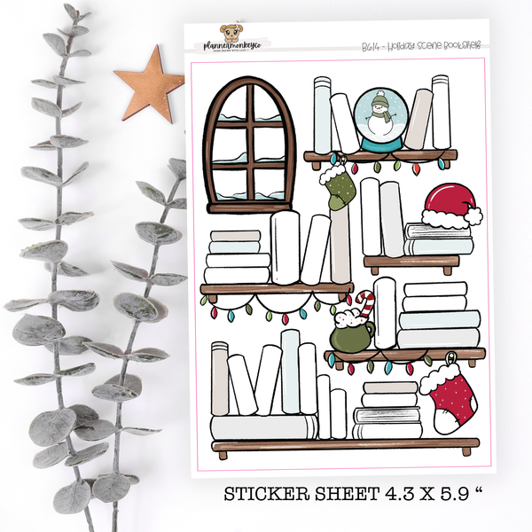 B615 | B6 Holiday Scene Bookshelf Full Page Sticker Flake