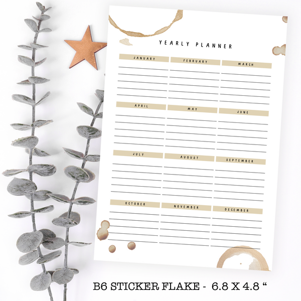 B69 | B6 Coffee Stain Yearly Planner Full Page Sticker Flake