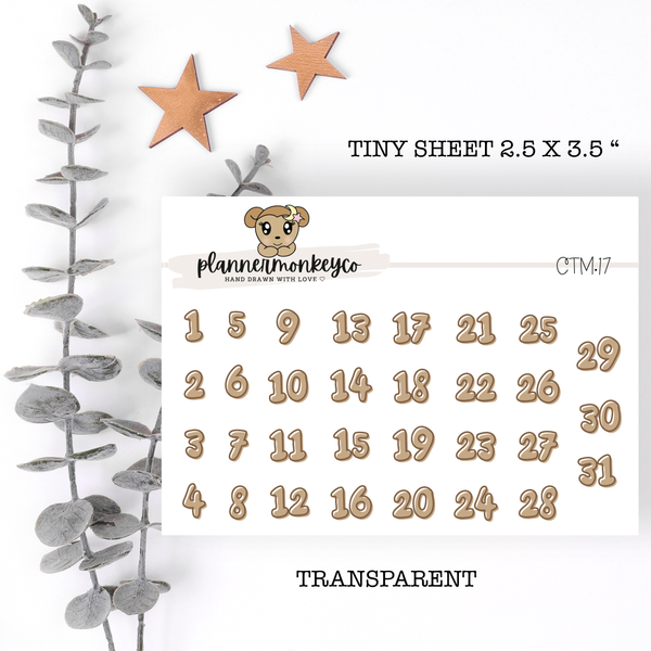 CTM.17 | Coffee Brown Bubble Days Of The Month / Dates Tiny Sheet (Transparent)