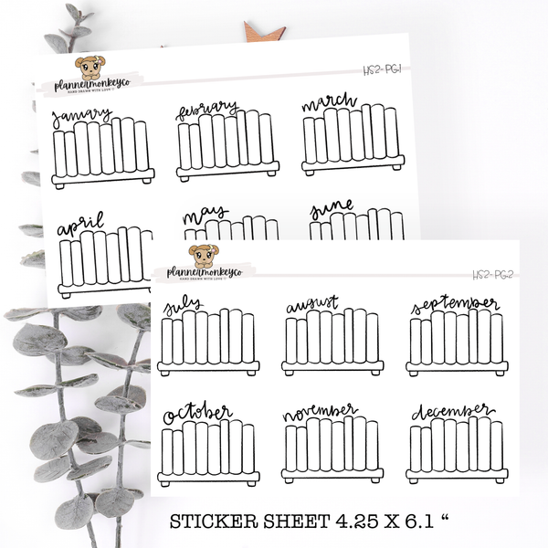 HS2 | Monthly Reading Book Shelf / TBR Die Cut Sticker Sheet (2PG)