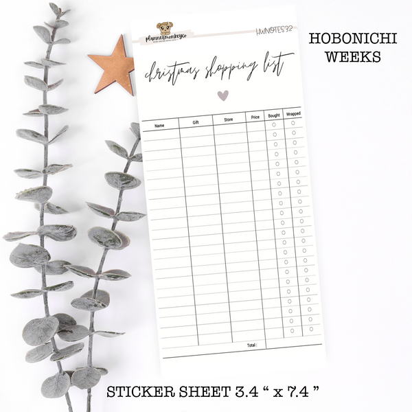 HWNOTES32 | Hobonichi Weeks 'Christmas Shopping List ' Full Page Sticker