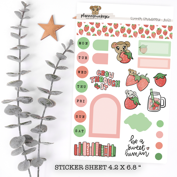 JN.50 | Summer Strawberry Journaling sheet | Regular or Transparent Matte