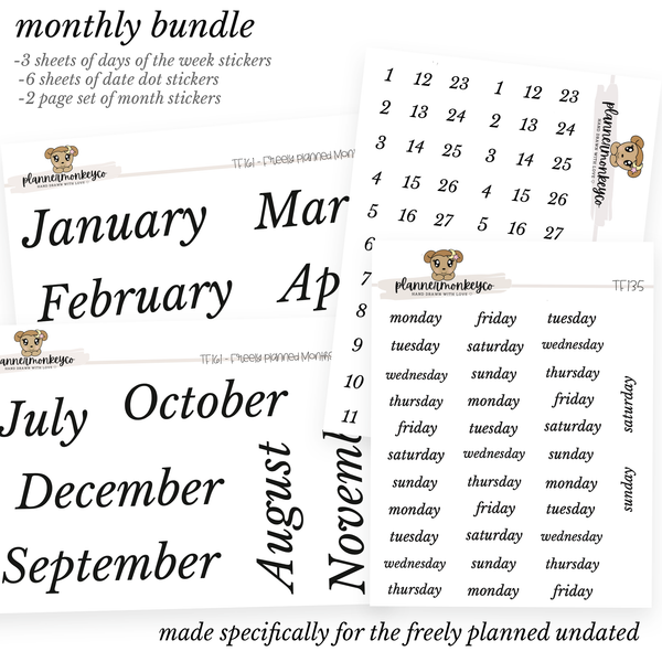 11PC Monthly Sticker Bundle For Freely Planned Undated (Transparent) *PRE-ORDER* *DO NOT ORDER WITH REGULAR SHOP ITEMS*