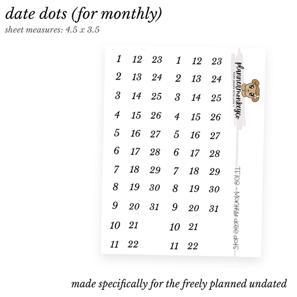 TF108 | Freely Planned Date Dots (Monthly) (Transparent)