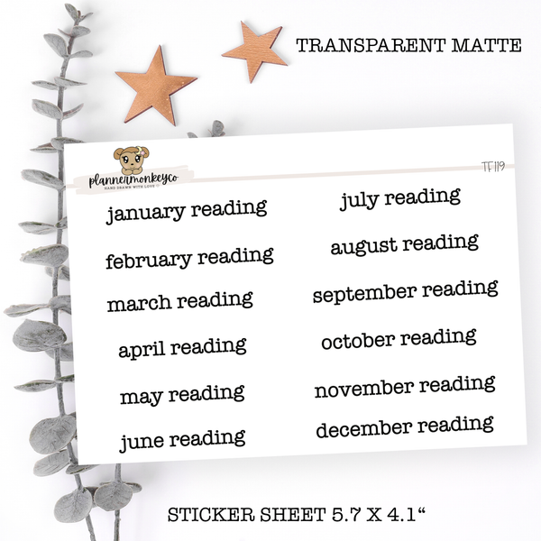 TF119 | Bookish Monthly Reading Headers Typewriter (Transparent)