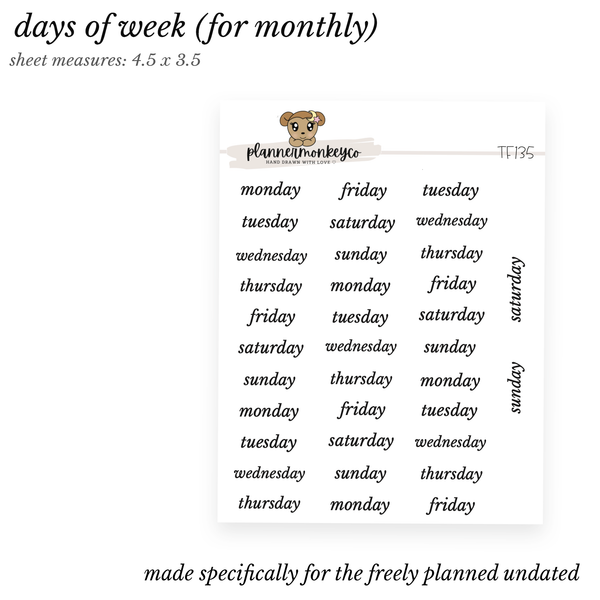 F88 | Freely Planned Monthly Week Day Headers (Monthly) (Transparent)