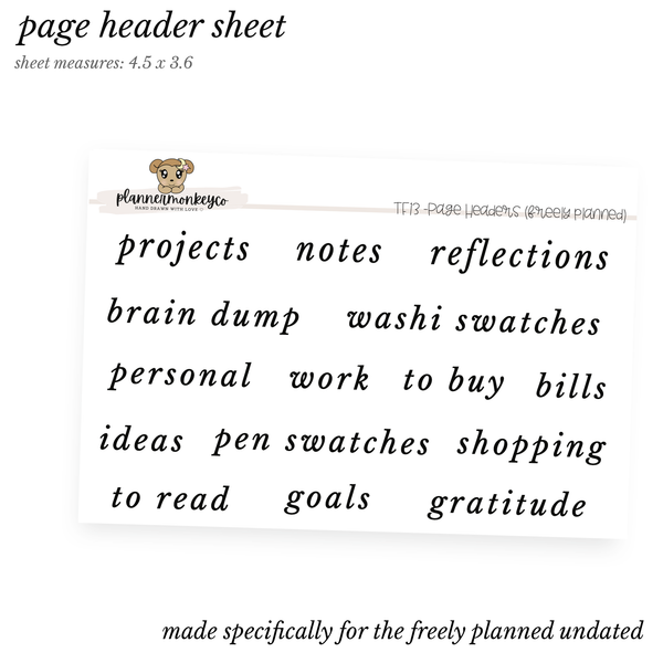 TF13 | Freely Planned Header Pages Stickers (Transparent)