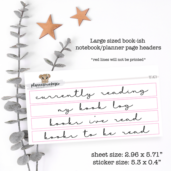 TF153 | Large Bookish Headers Dainty Script (Transparent)