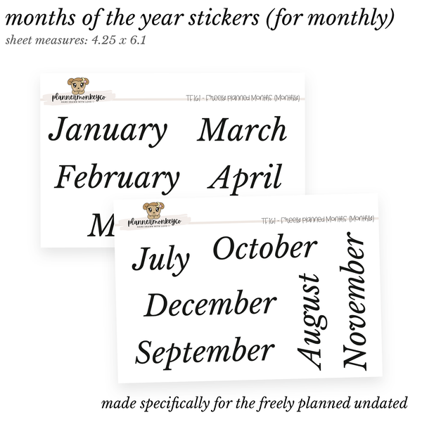 TF161 | Freely Planned 2PG Monthly Month Stickers (Transparent)