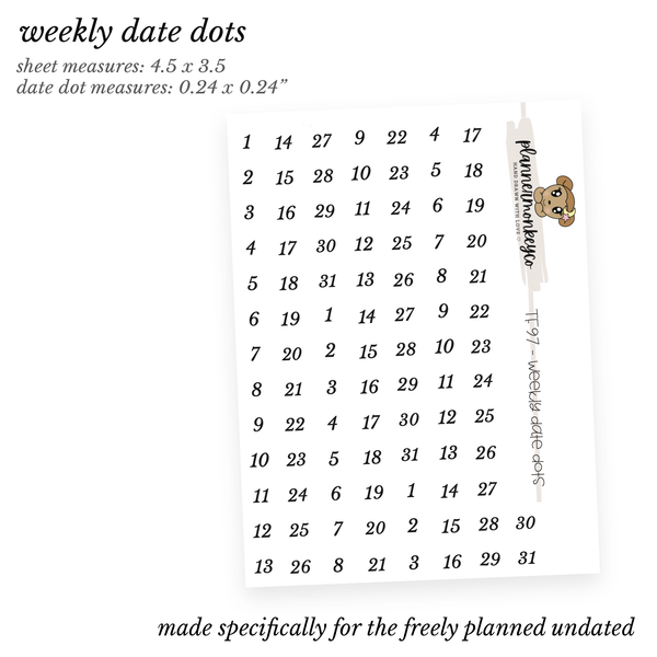 TF97 | Freely Planned Small Date Dots (Weekly) (Transparent)