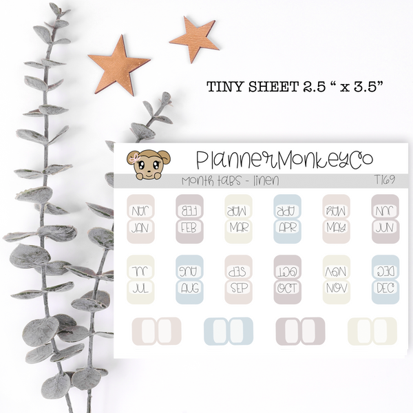 T169 | Linen Mini Monthly Tab Stickers Tiny Sheet