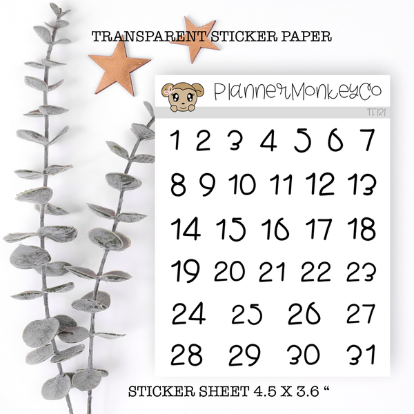 TF121 | Date Number Stickers (Transparent)