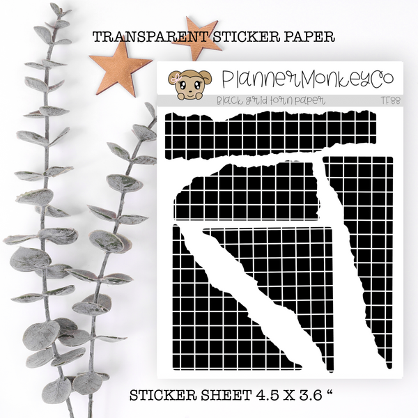 TF88 | " Black Grid " Torn Paper Stickers (Transparent)