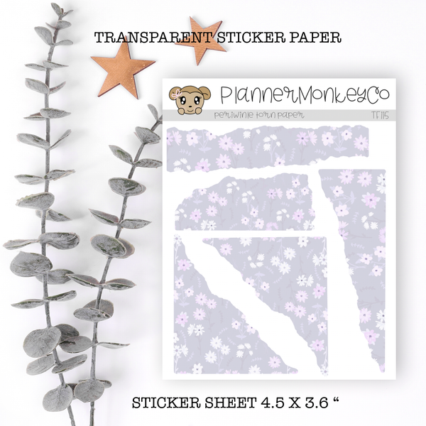 TF115 |" Periwinkle" Torn Paper Stickers (Transparent)