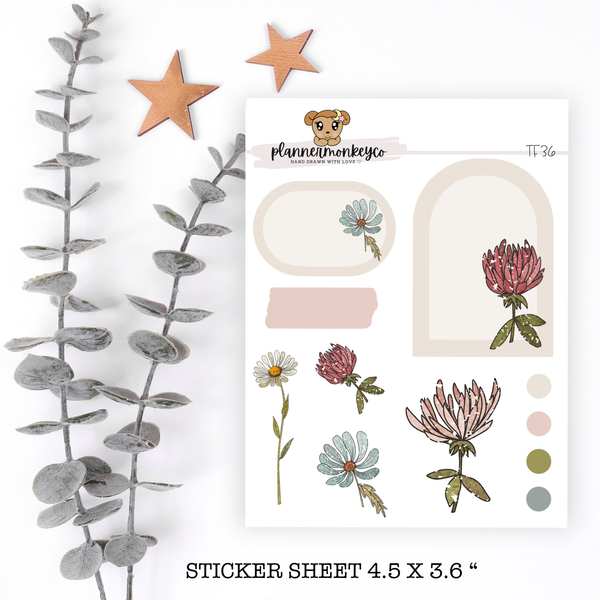 TF36 | " Retro Floral " Deco Variety Sheet (Transparent)